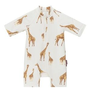 NWT Milkbarn Swimsuit Short Sleeve Zip Front Unisex Giraffe Print 18-24 mo
